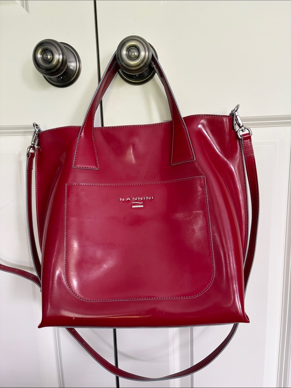 Nannini Red Leather Tote with Front Pocket